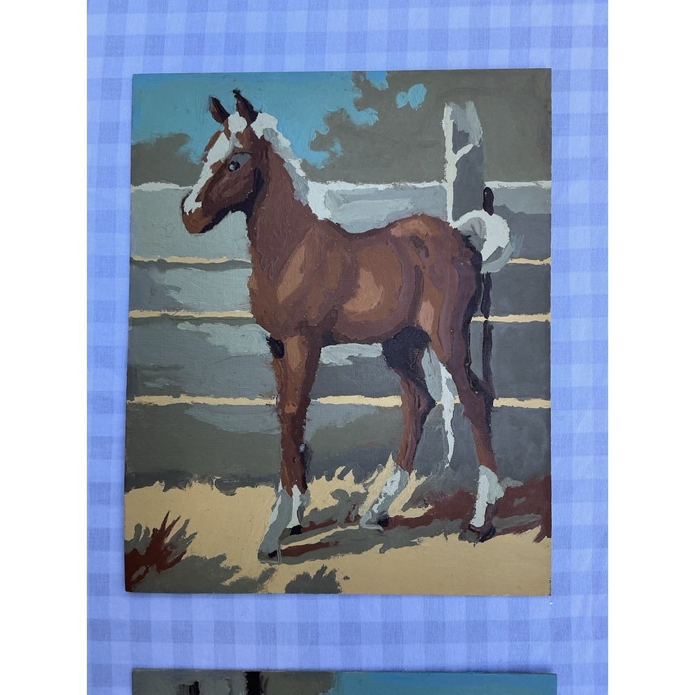 Vintage Pair of Paint by Number Horse Equestrian Folk Picture Painting Unframed‎ - Picture 3 of 7